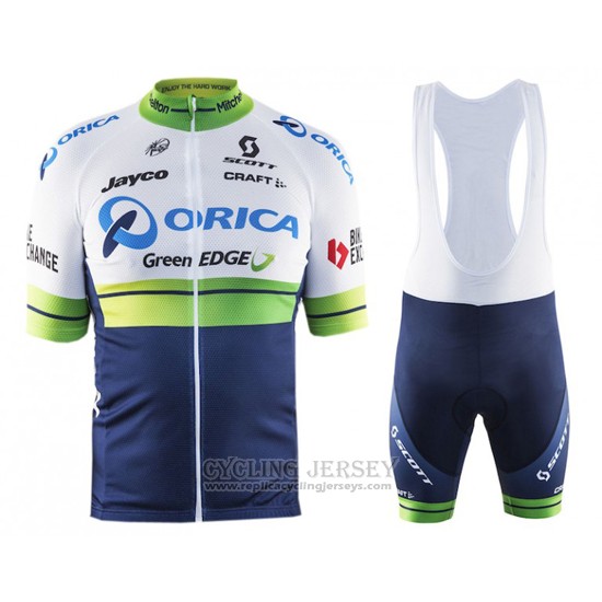 2016 Cycling Jersey Orica GreenEDGE White and Blue Short Sleeve and Bib Short